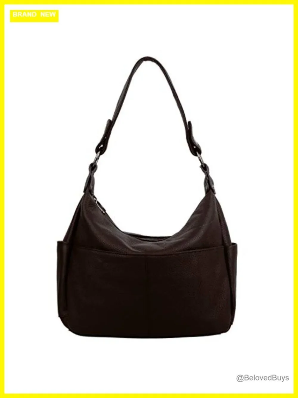 Genuine Cowhide Leather Hobo Shoulder Bag with Zip Pockets